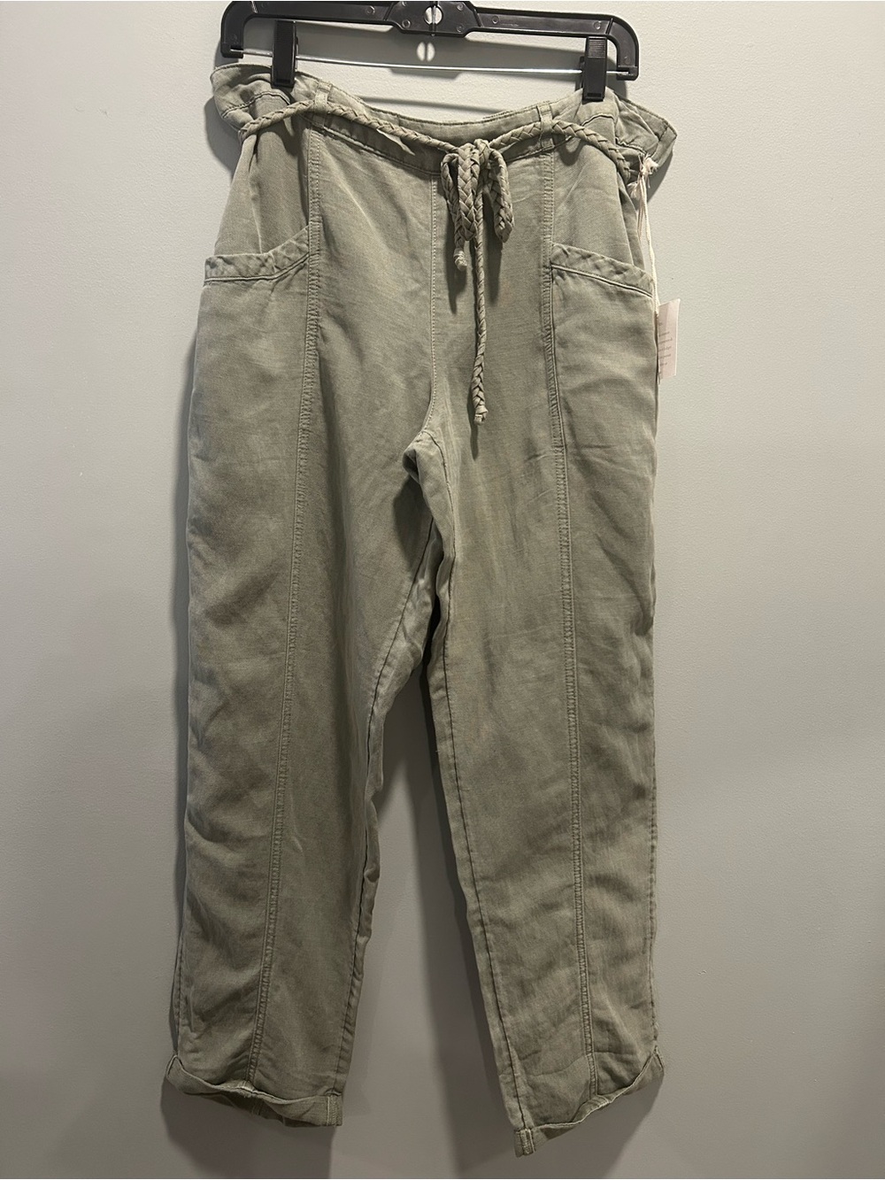 C&C California Green Khaki Cropped Linen Pants NWT L